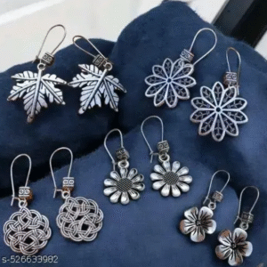Handcrafted German Silver Earrings Combo - 5 Pairs for Every Occasion